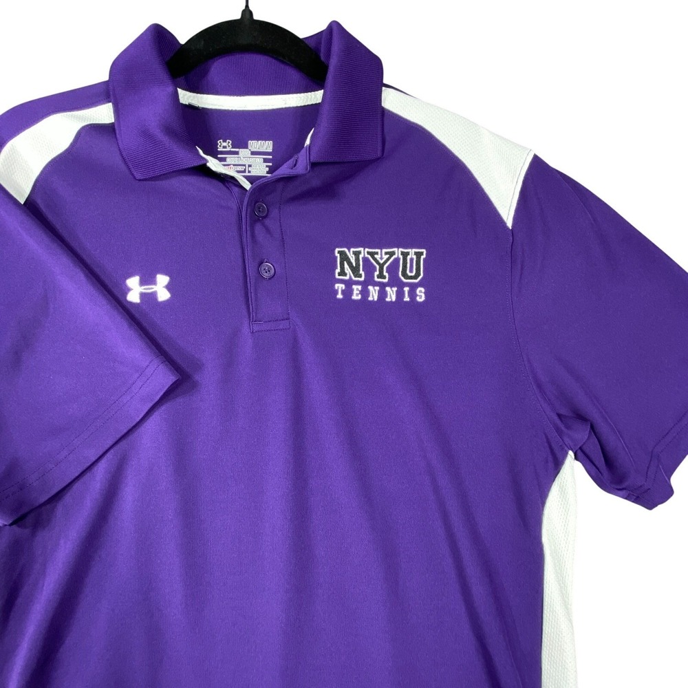 Under Armour Heat Gear Polo Mens M Purple Loose NYU New York University Tennis